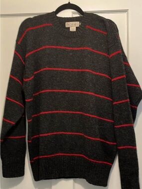 Vintage Men’s GAP Wool Crewneck Sweater Sz LARGE Gray w Red Stripe